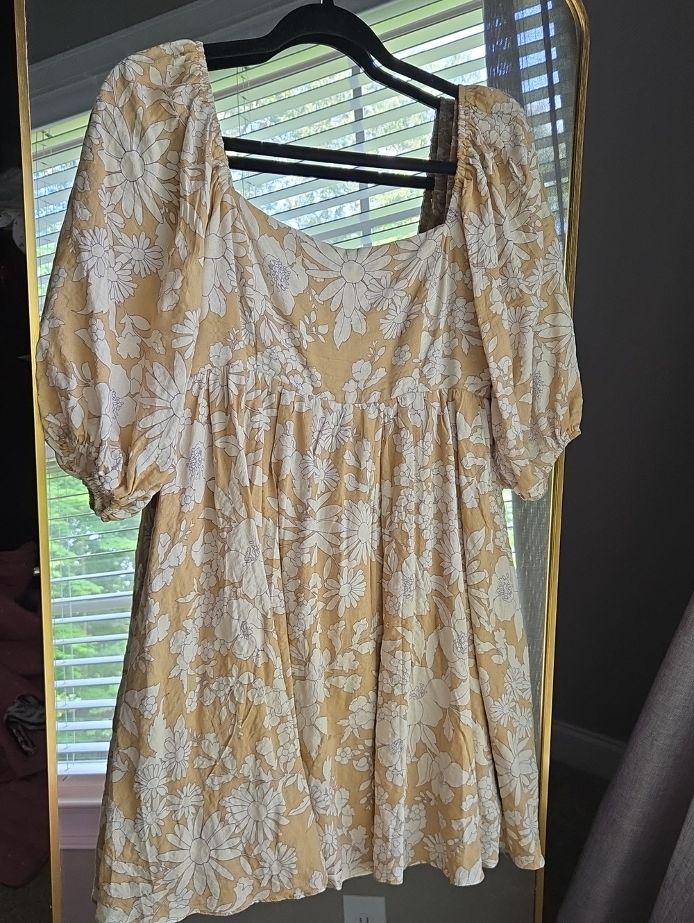 Marigold Square Neck Puff Sleeve Dress - M